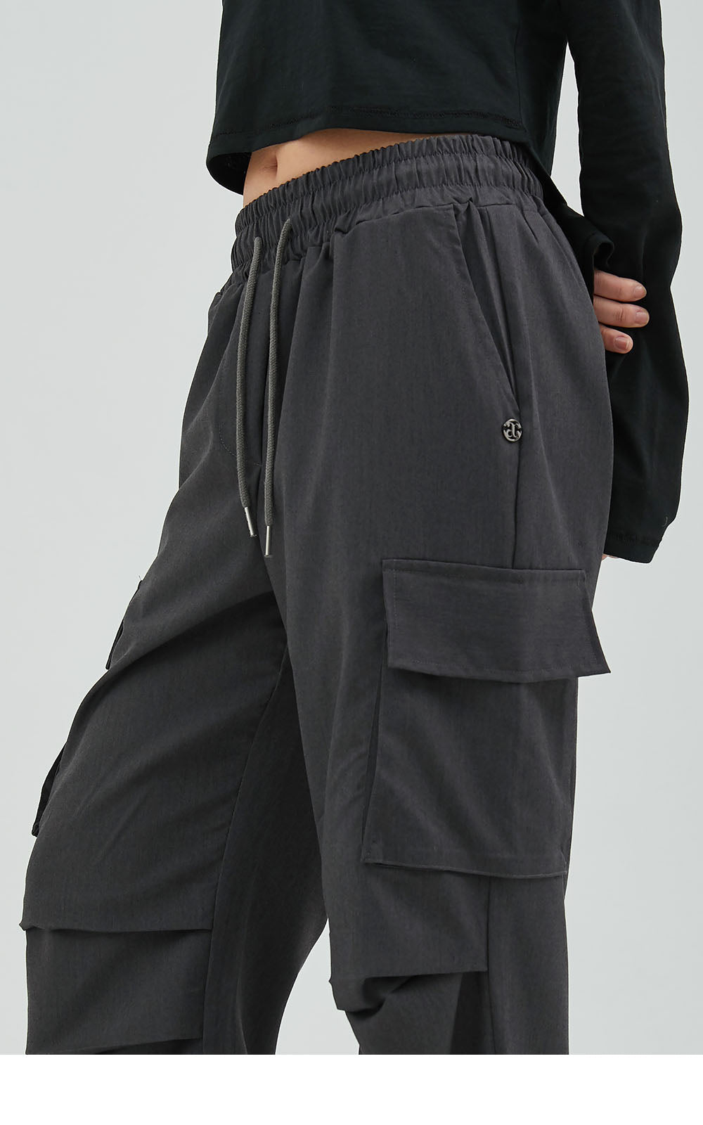 韓國 ACOVER  寬鬆墜感工裝腰綁繩休閒褲 (現貨+預購)