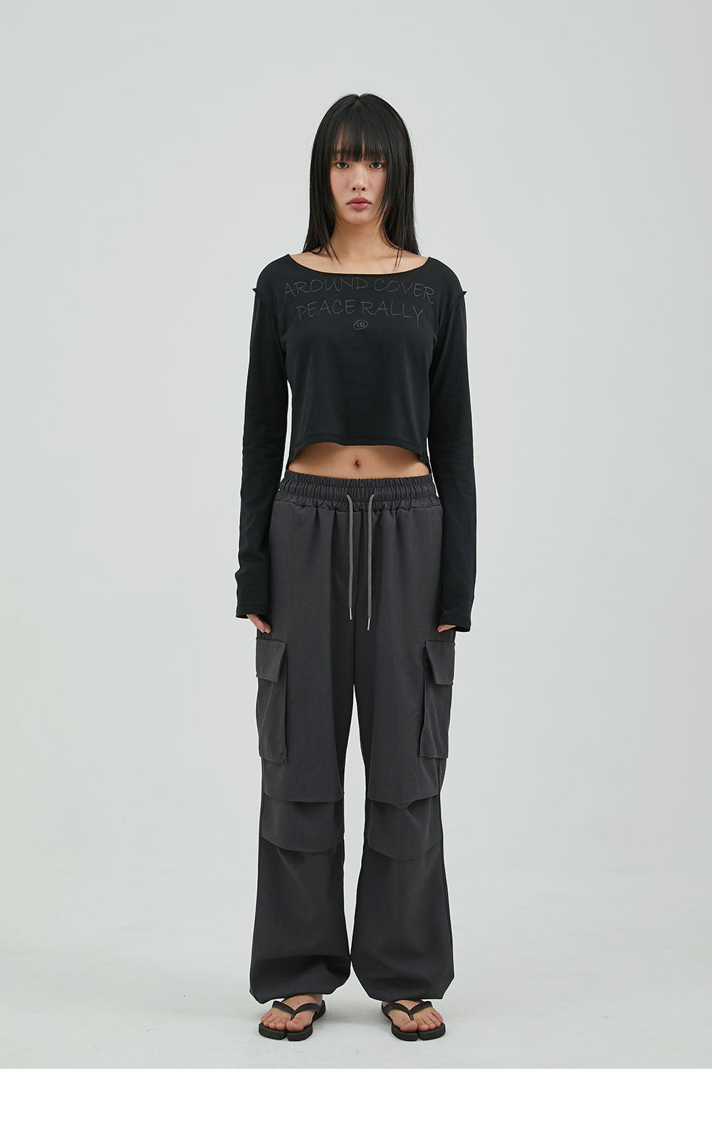 韓國 ACOVER  寬鬆墜感工裝腰綁繩休閒褲 (現貨+預購)