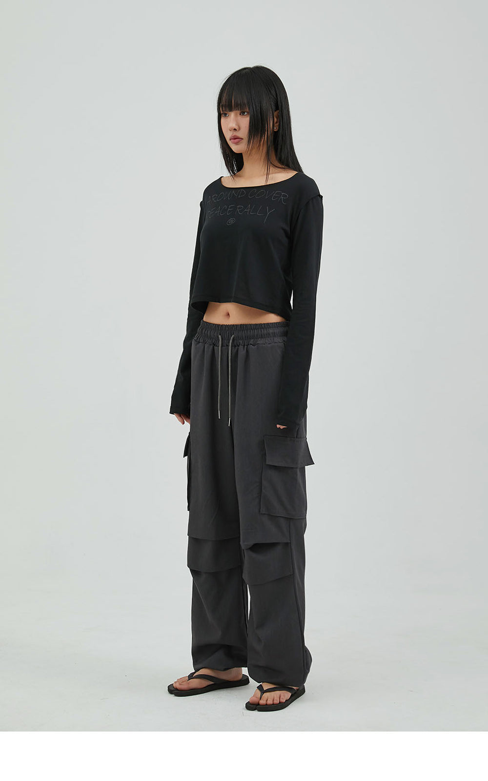 韓國 ACOVER  寬鬆墜感工裝腰綁繩休閒褲 (現貨+預購)