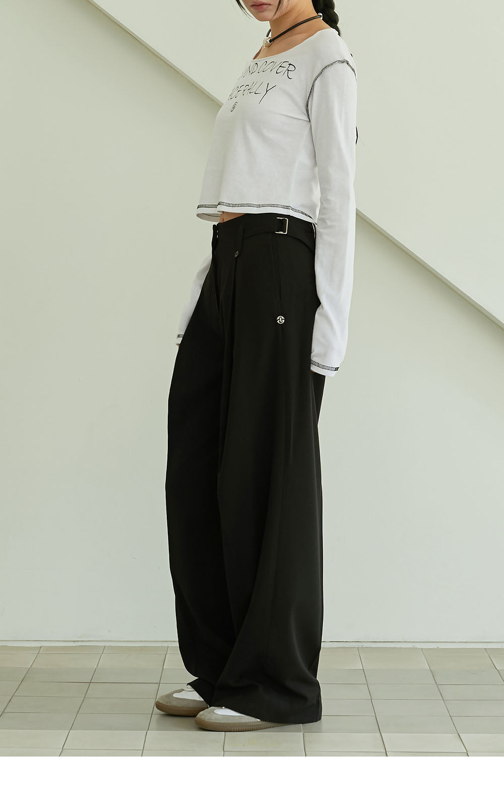 韓國 ACOVER  寬版側縫摺西裝長褲 (現貨+預購)