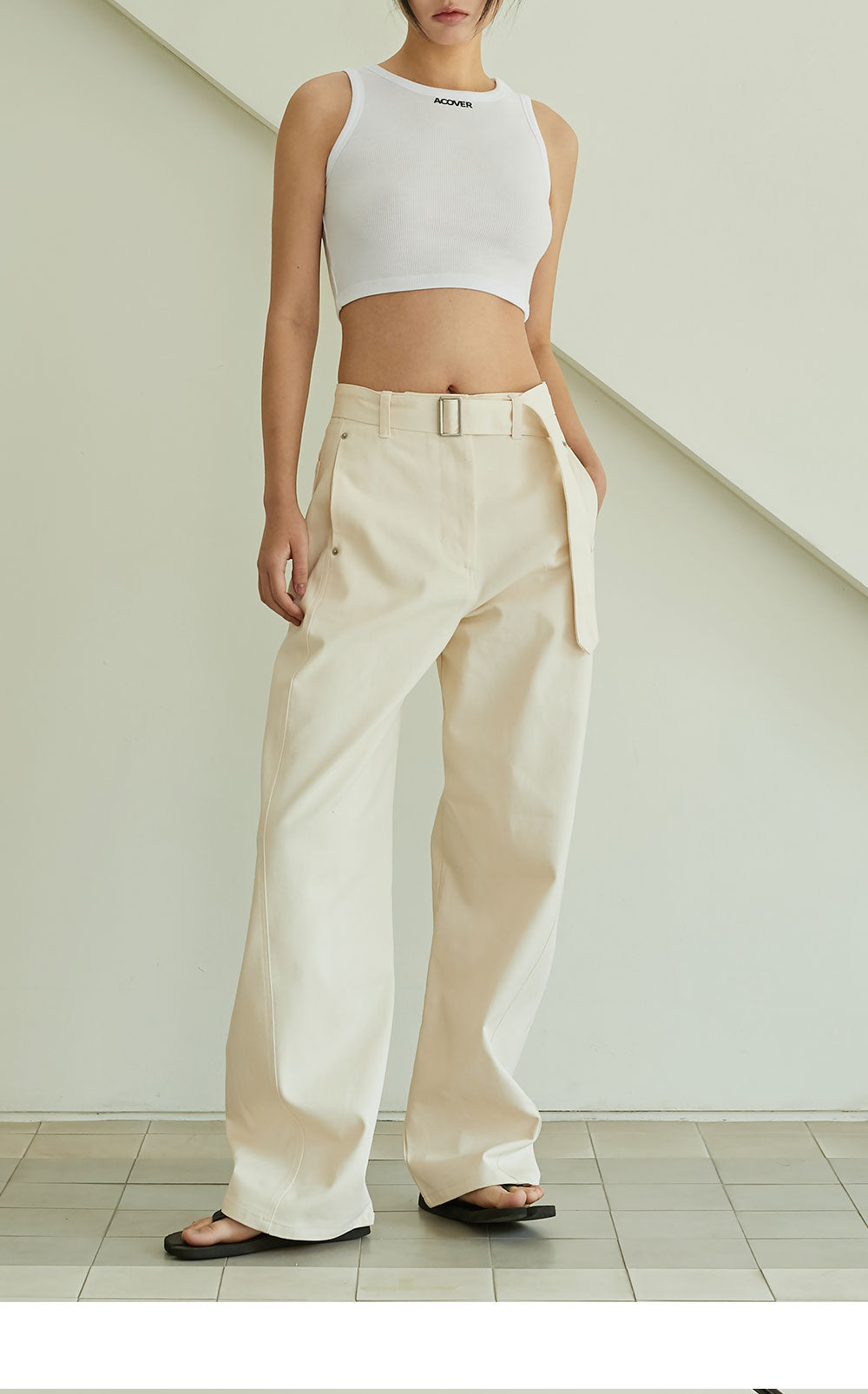 韓國 ACOVER   設計鉚釘腰帶挺感休閒牛仔褲 (現貨+預購)