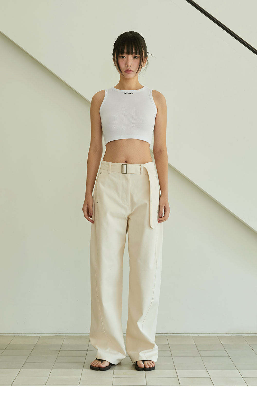 韓國 ACOVER   設計鉚釘腰帶挺感休閒牛仔褲 (現貨+預購)