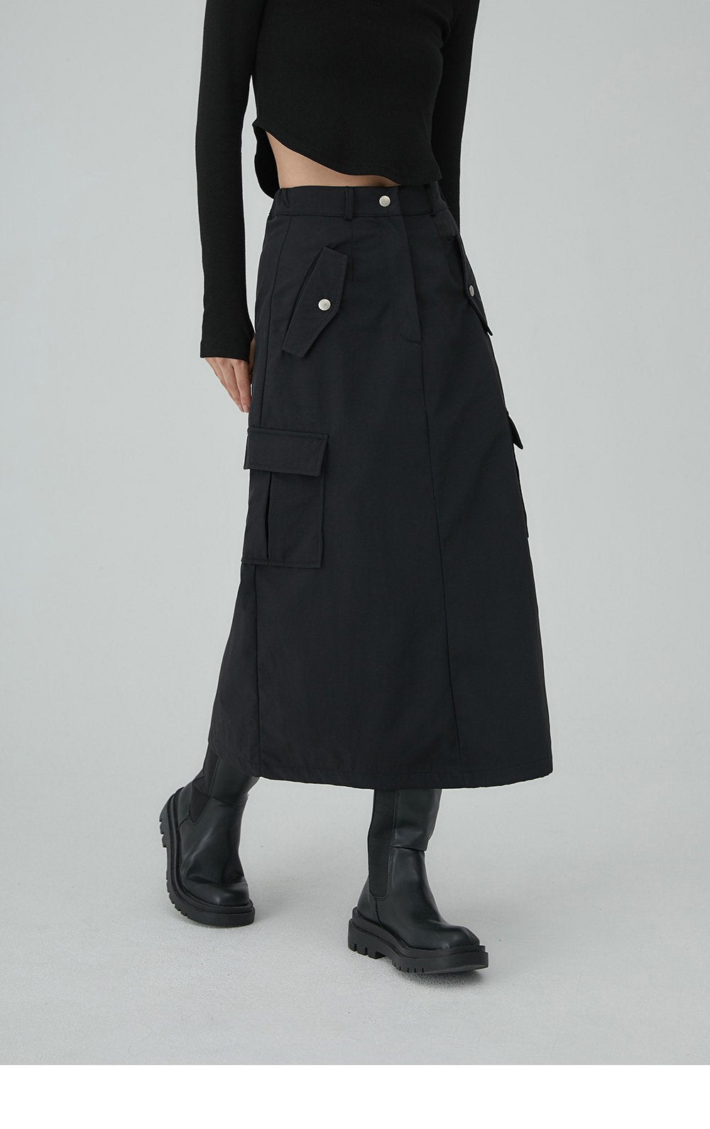 韓國 ACOVER 尼龍款 大口袋後開叉長裙 (現貨+預購)