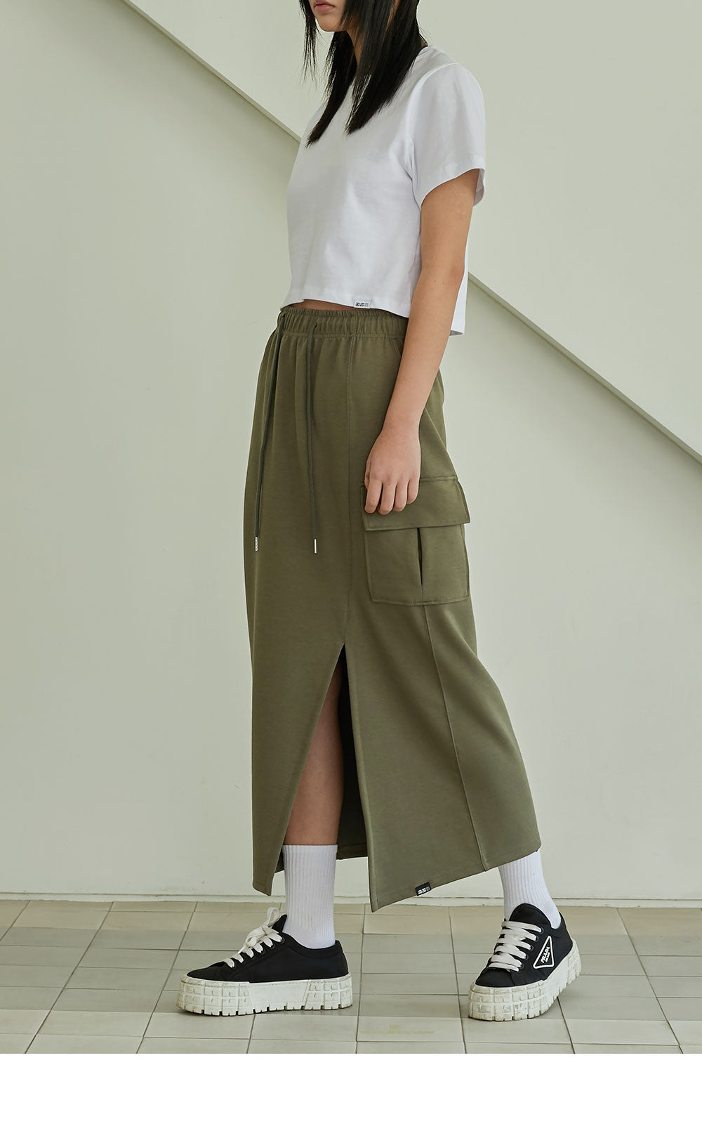 韓國 ACOVER  H型側口袋修身開叉棉裙 (現貨+預購)