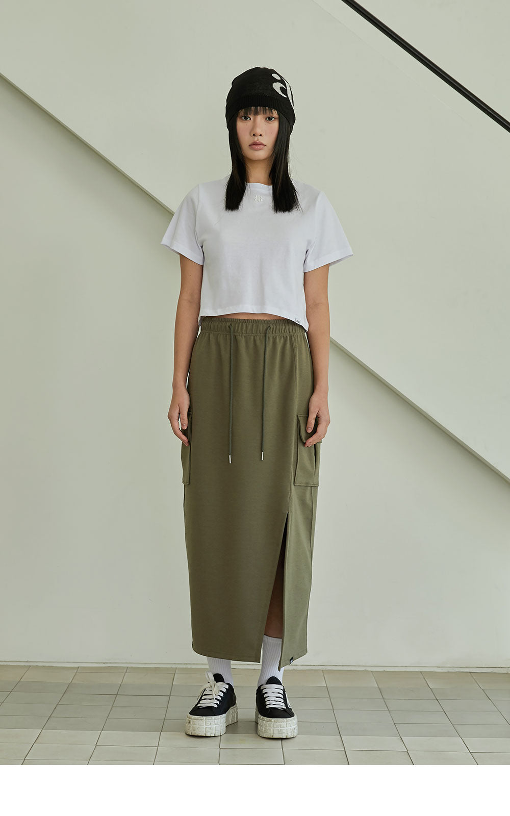 韓國 ACOVER  H型側口袋修身開叉棉裙 (現貨+預購)