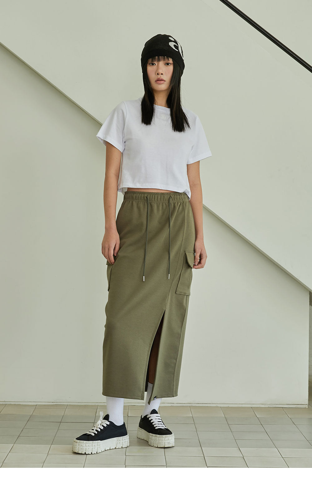 韓國 ACOVER  H型側口袋修身開叉棉裙 (現貨+預購)