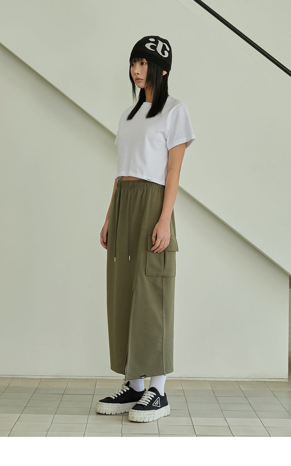 韓國 ACOVER  H型側口袋修身開叉棉裙 (現貨+預購)