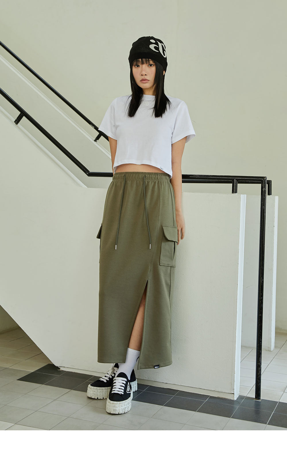 韓國 ACOVER  H型側口袋修身開叉棉裙 (現貨+預購)