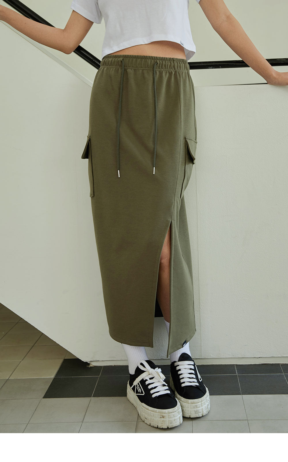 韓國 ACOVER  H型側口袋修身開叉棉裙 (現貨+預購)