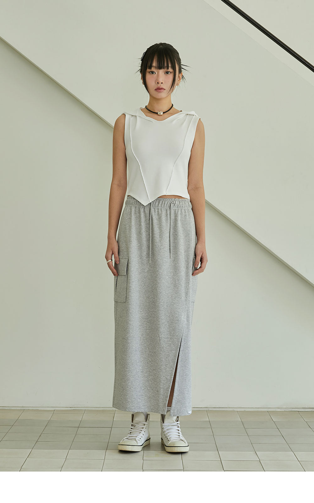 韓國 ACOVER  H型側口袋修身開叉棉裙 (現貨+預購)