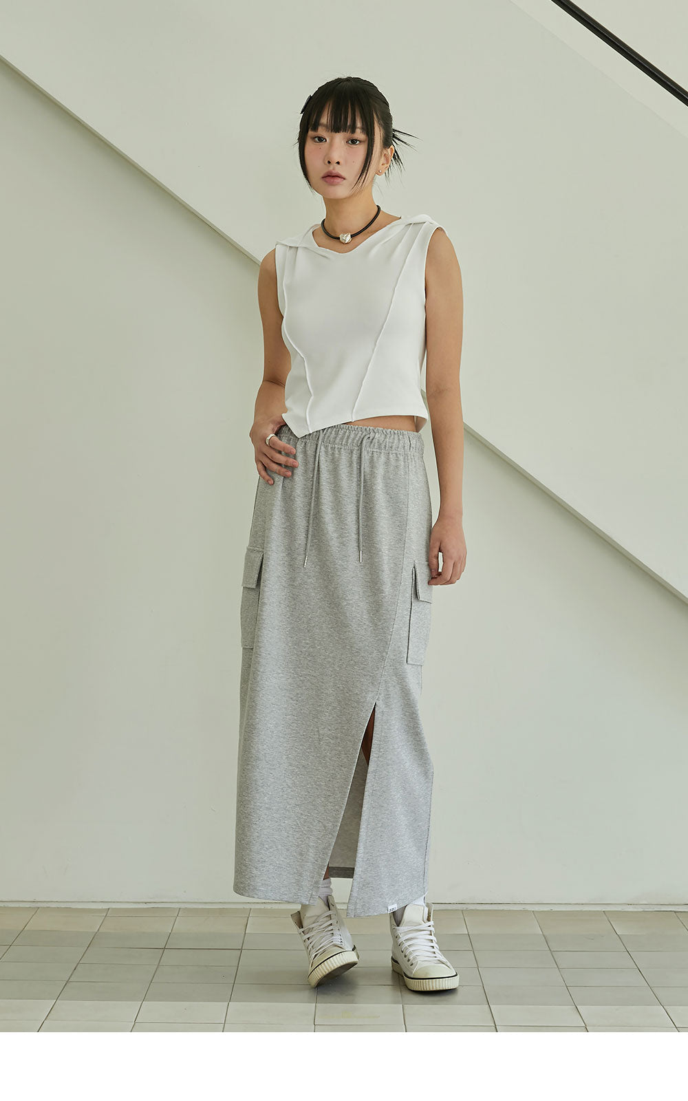 韓國 ACOVER  H型側口袋修身開叉棉裙 (現貨+預購)