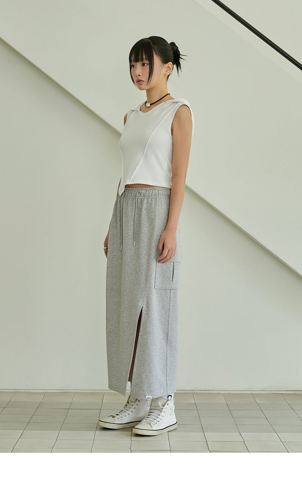 韓國 ACOVER  H型側口袋修身開叉棉裙 (現貨+預購)