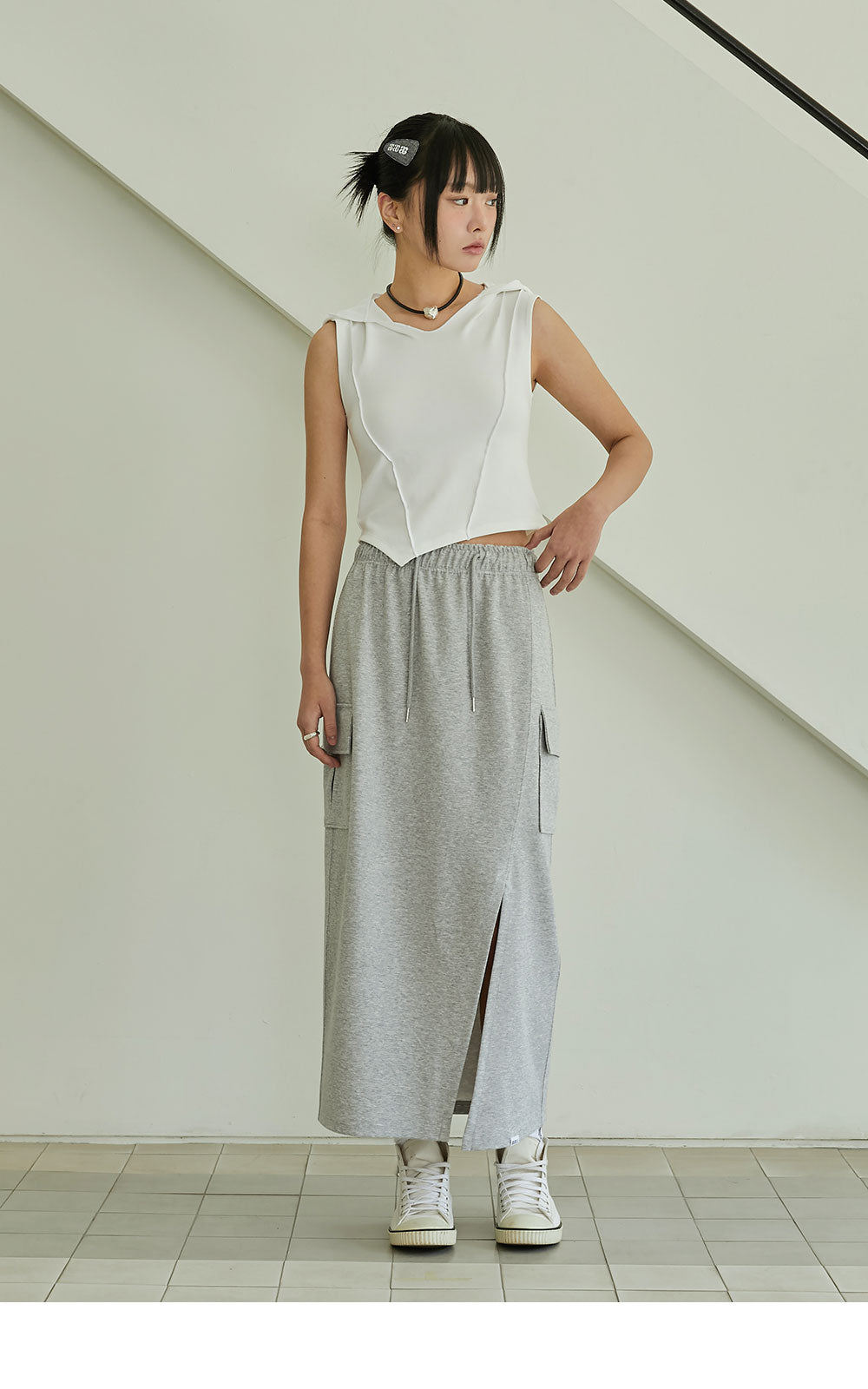 韓國 ACOVER  H型側口袋修身開叉棉裙 (現貨+預購)