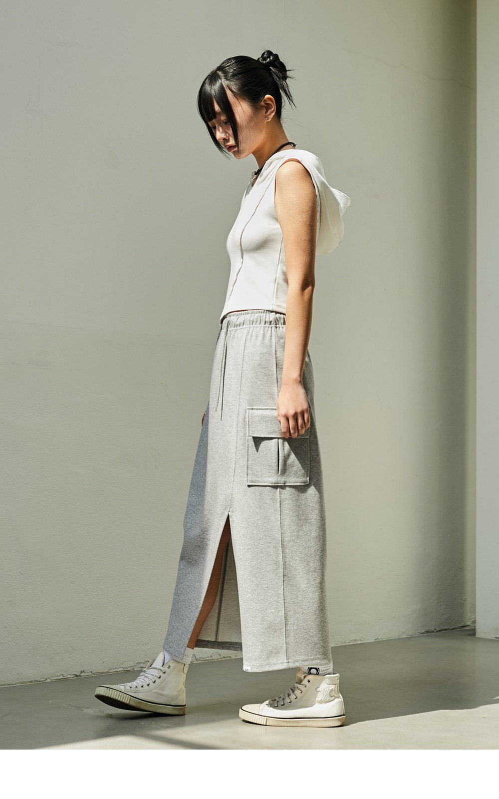 韓國 ACOVER  H型側口袋修身開叉棉裙 (現貨+預購)