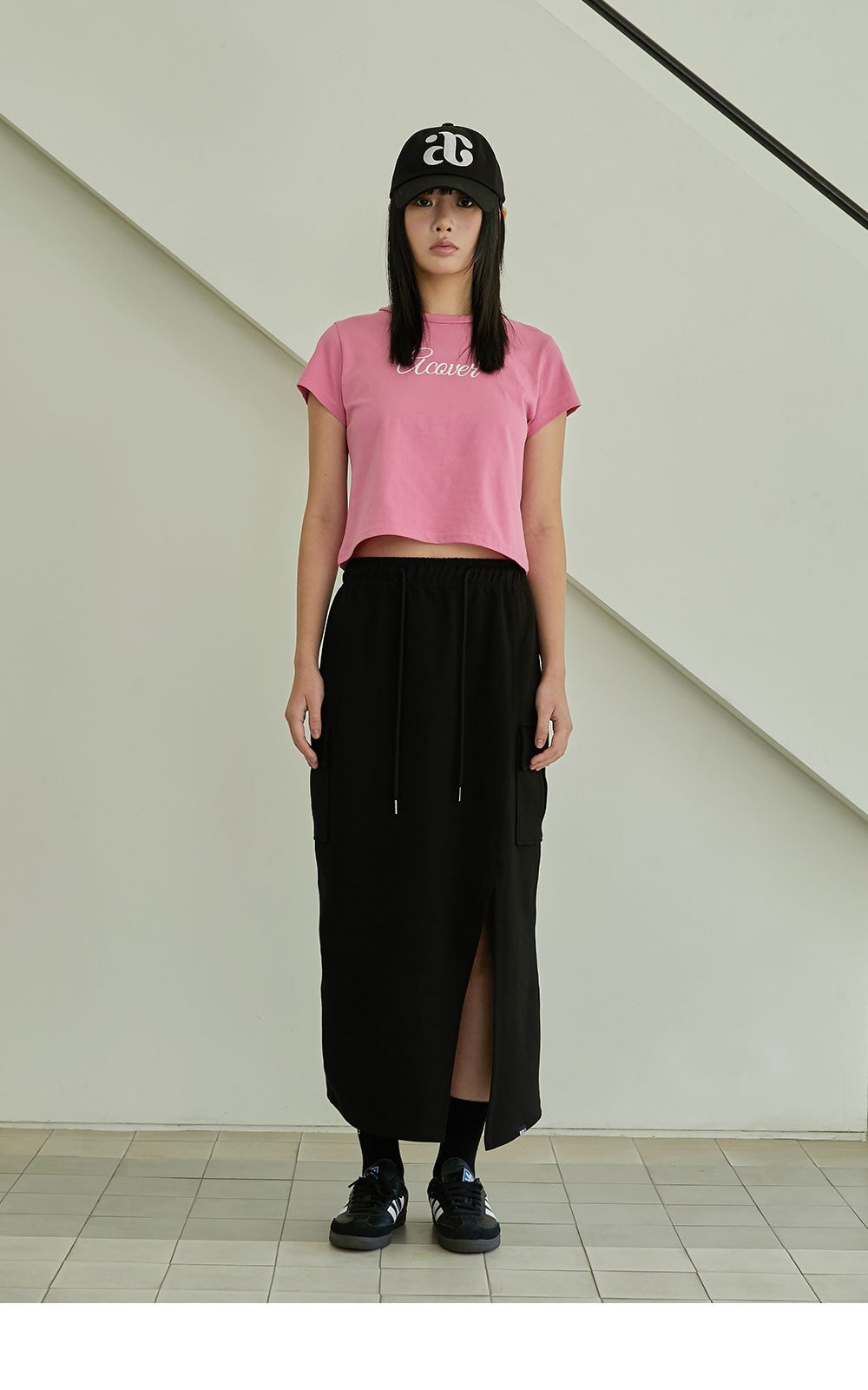 韓國 ACOVER  H型側口袋修身開叉棉裙 (現貨+預購)