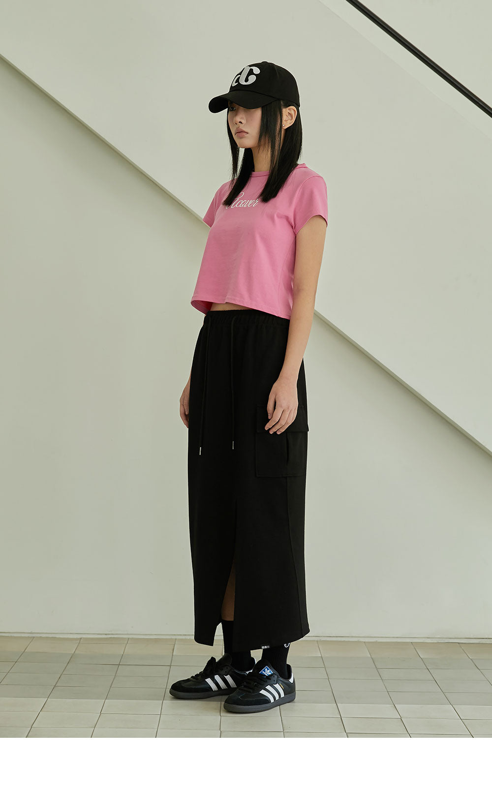 韓國 ACOVER  H型側口袋修身開叉棉裙 (現貨+預購)