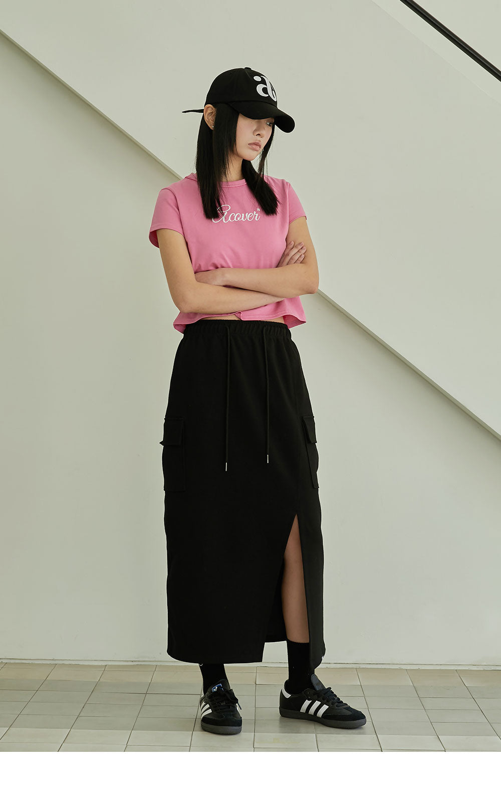 韓國 ACOVER  H型側口袋修身開叉棉裙 (現貨+預購)