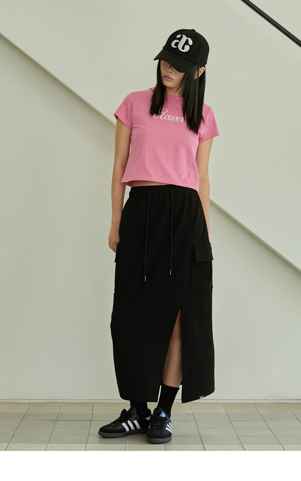 韓國 ACOVER  H型側口袋修身開叉棉裙 (現貨+預購)