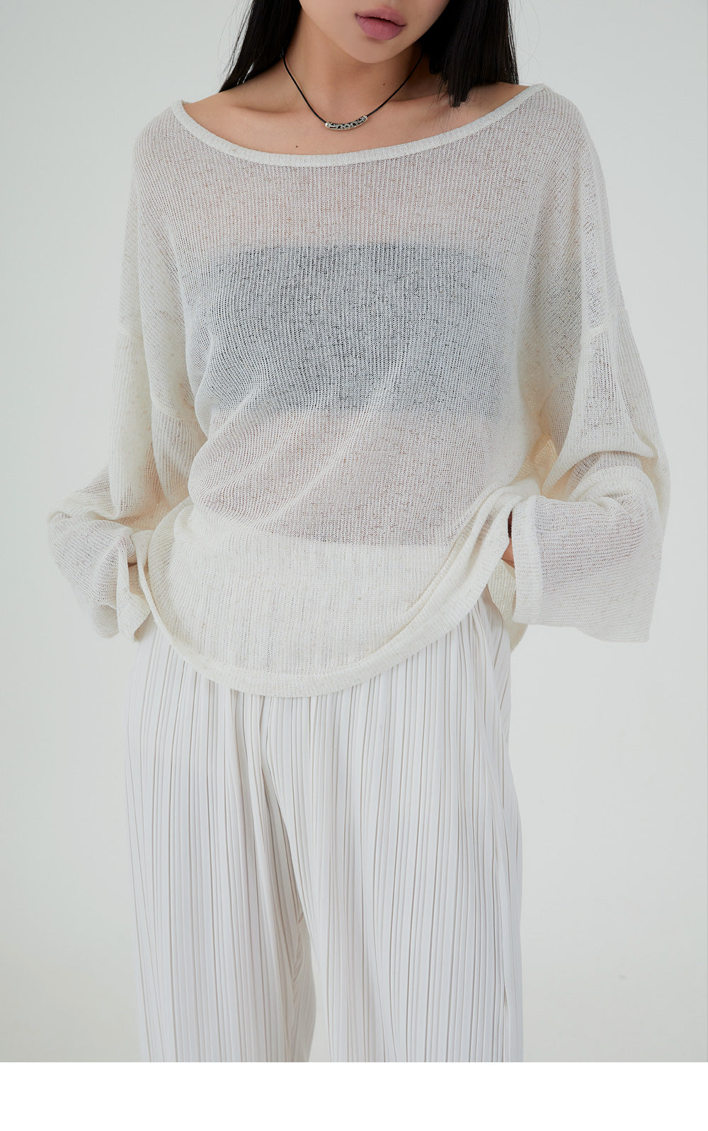 韓國 ACOVER  {U領} 透視款中長版半露臍 針織T恤 (現貨+預購)