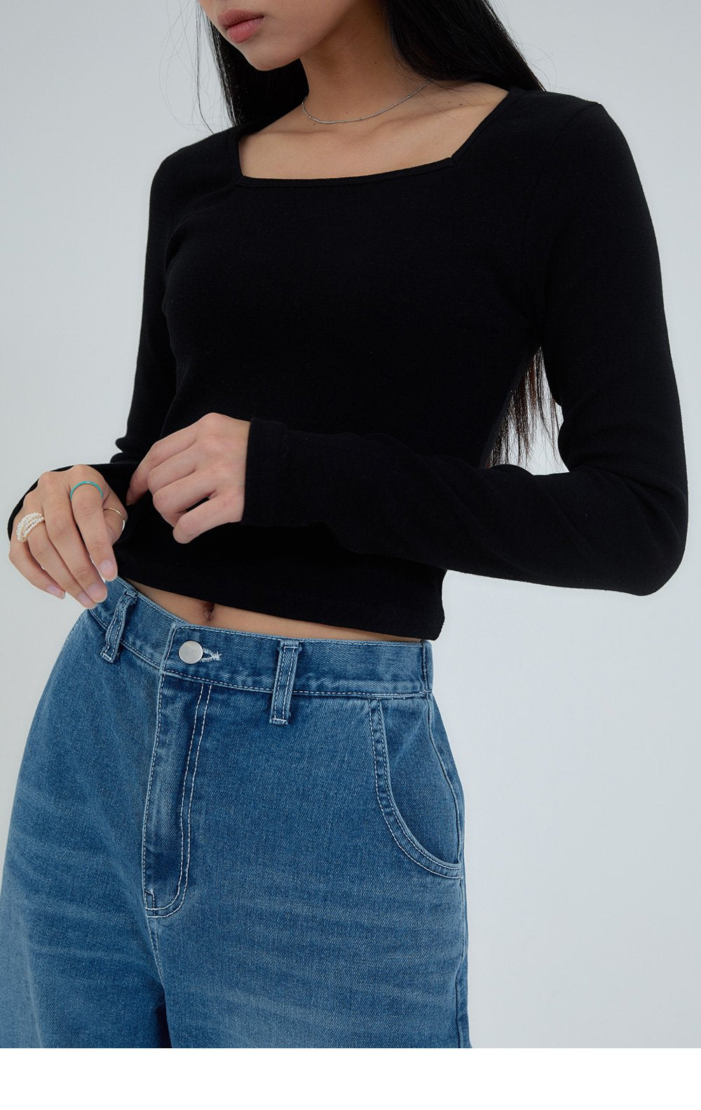 韓國 ACOVER  基本款修身版 棉質方形領子長袖T恤{買一送一} (現貨+預購)