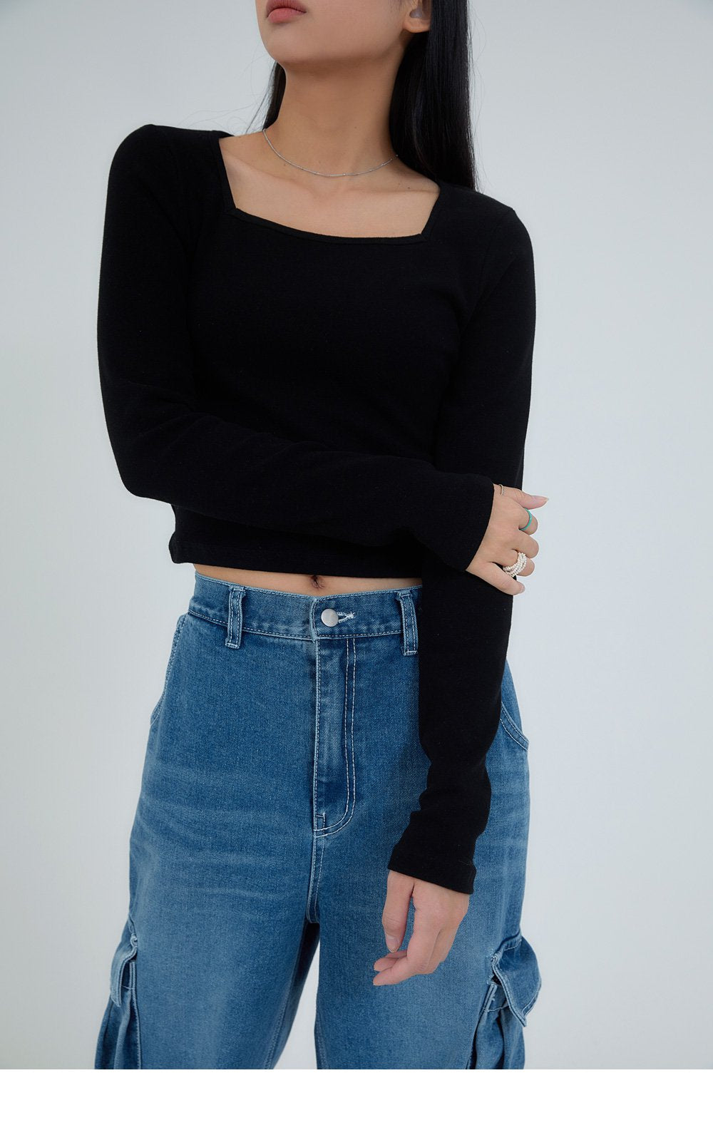 韓國 ACOVER  基本款修身版 棉質方形領子長袖T恤{買一送一} (現貨+預購)