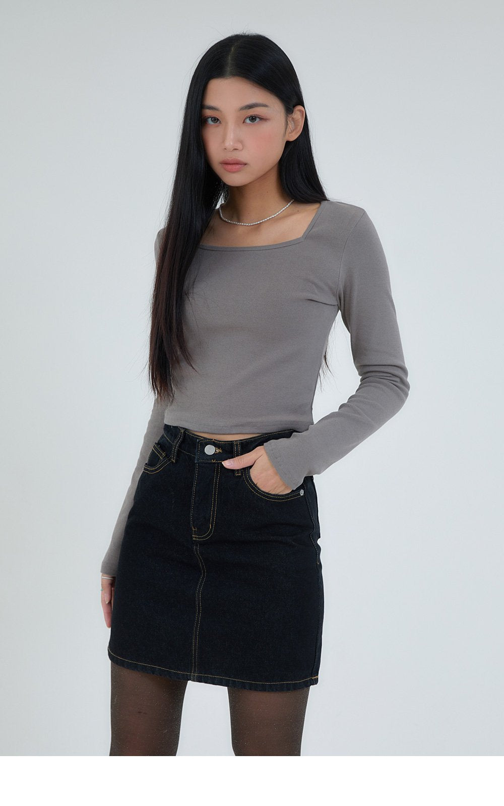 韓國 ACOVER  基本款修身版 棉質方形領子長袖T恤{買一送一} (現貨+預購)