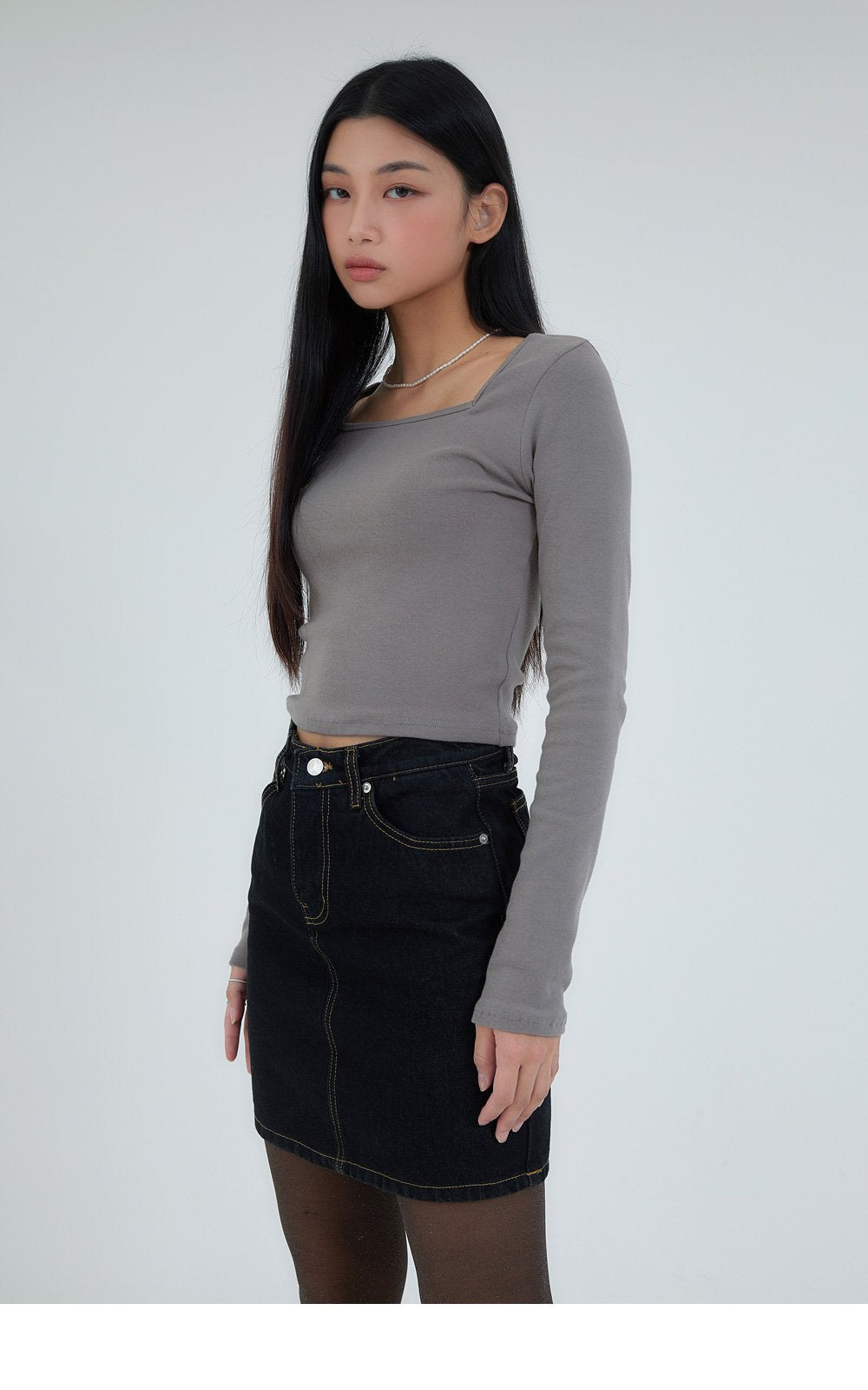 韓國 ACOVER  基本款修身版 棉質方形領子長袖T恤{買一送一} (現貨+預購)