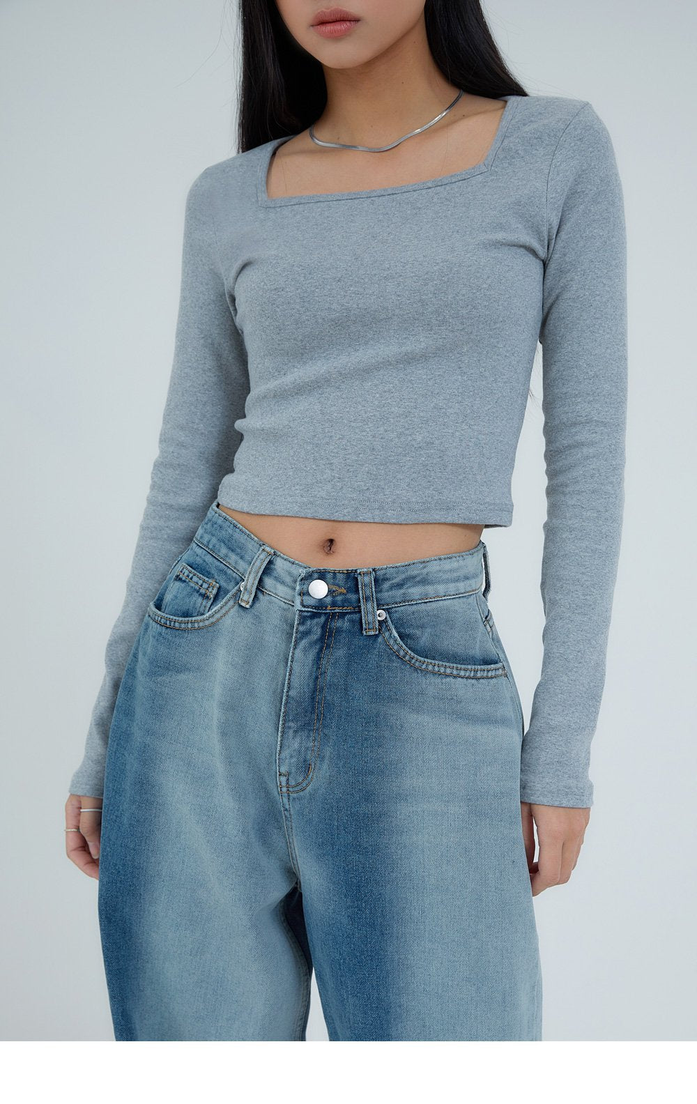 韓國 ACOVER  基本款修身版 棉質方形領子長袖T恤{買一送一} (現貨+預購)