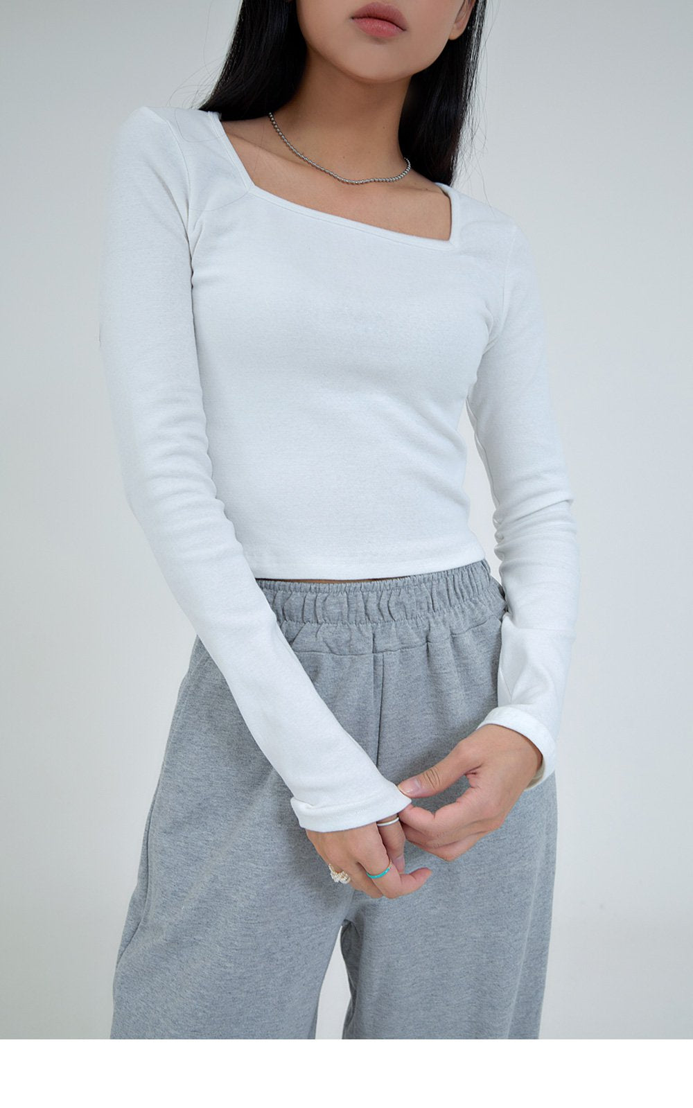 韓國 ACOVER  基本款修身版 棉質方形領子長袖T恤{買一送一} (現貨+預購)