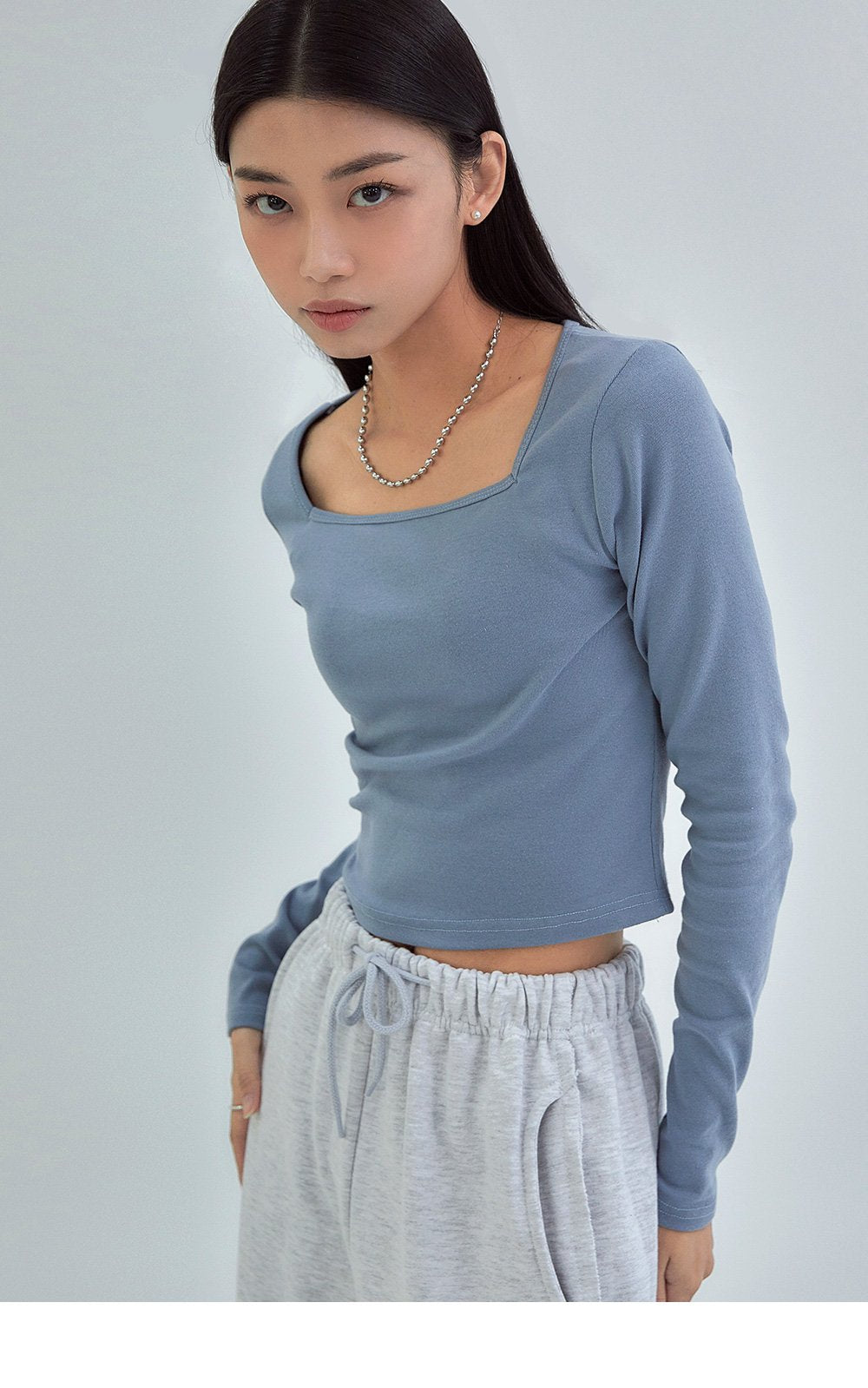 韓國 ACOVER  基本款修身版 棉質方形領子長袖T恤{買一送一} (現貨+預購)