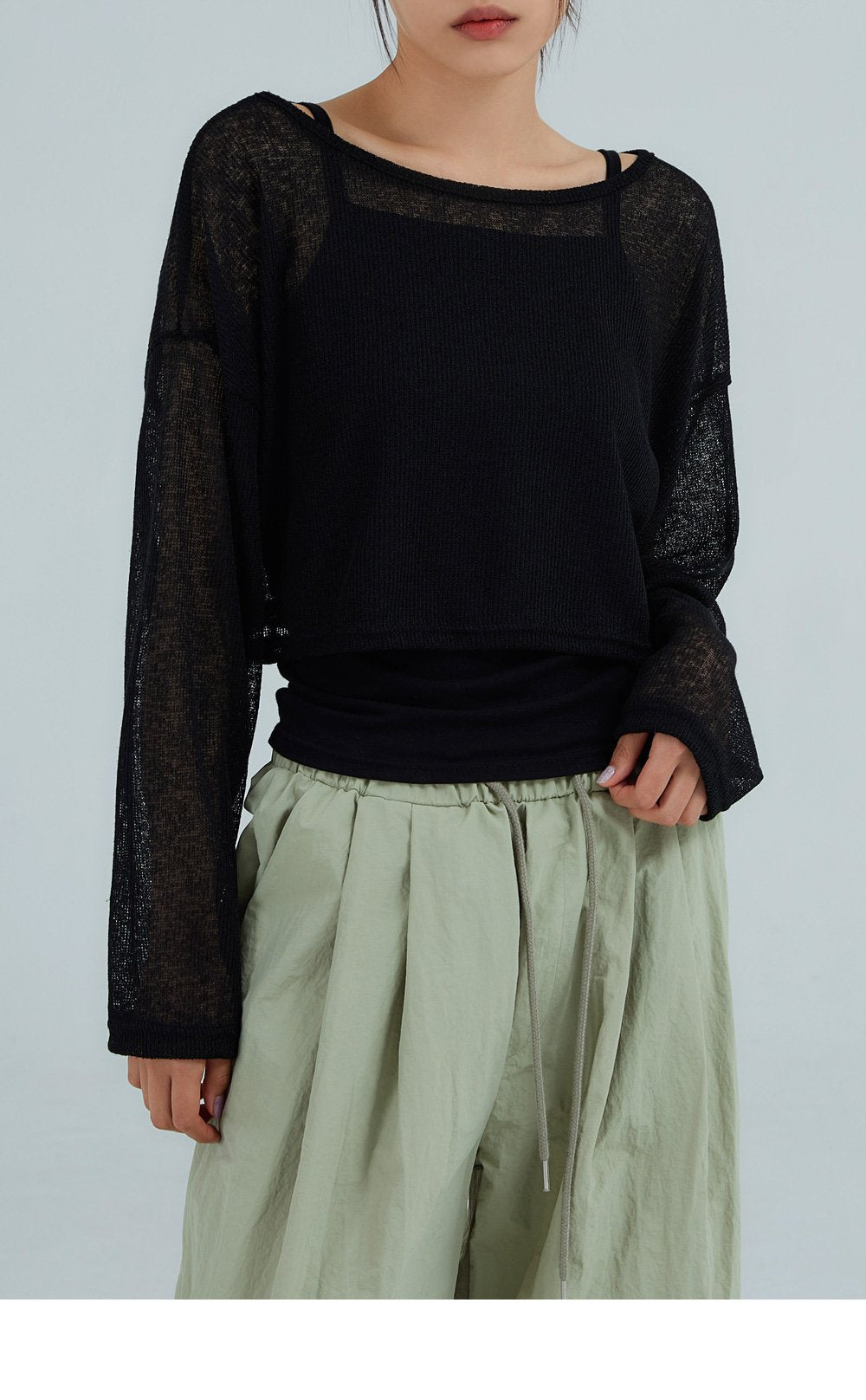 韓國 ACOVER 透視款 露臍裝 針織衫長袖T恤  (現貨+預購)