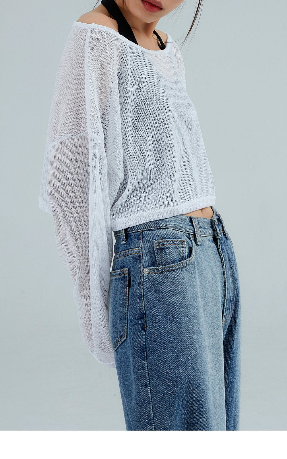 韓國 ACOVER 透視款 露臍裝 針織衫長袖T恤  (現貨+預購)