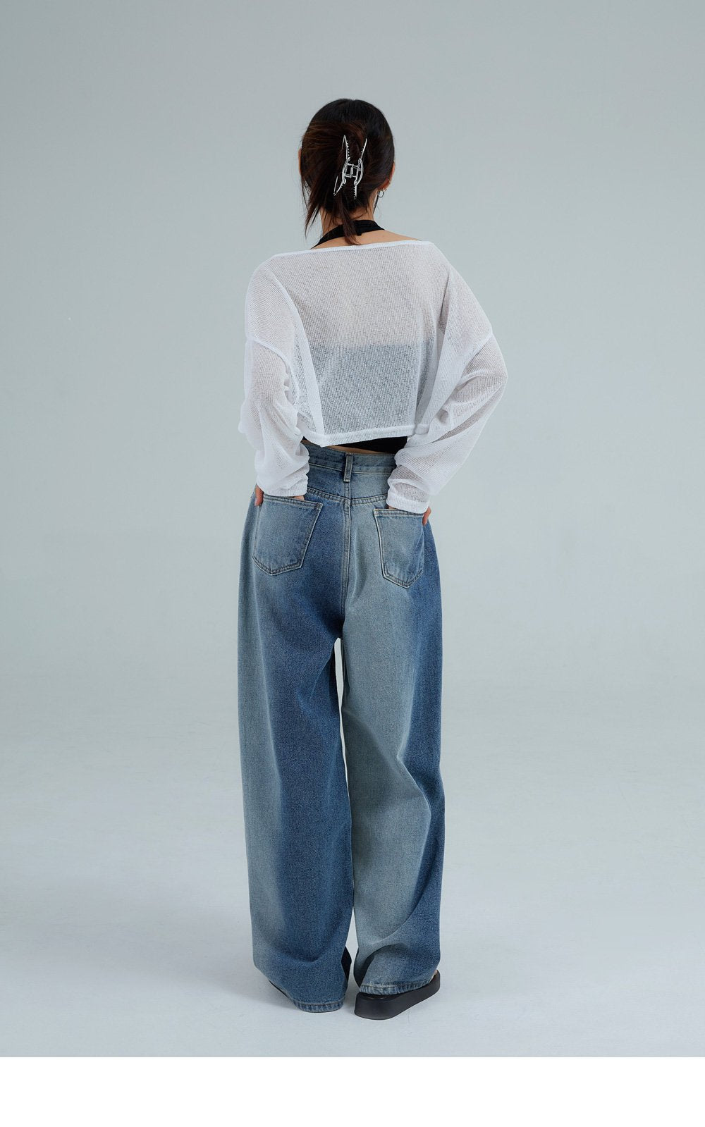 韓國 ACOVER 透視款 露臍裝 針織衫長袖T恤  (現貨+預購)