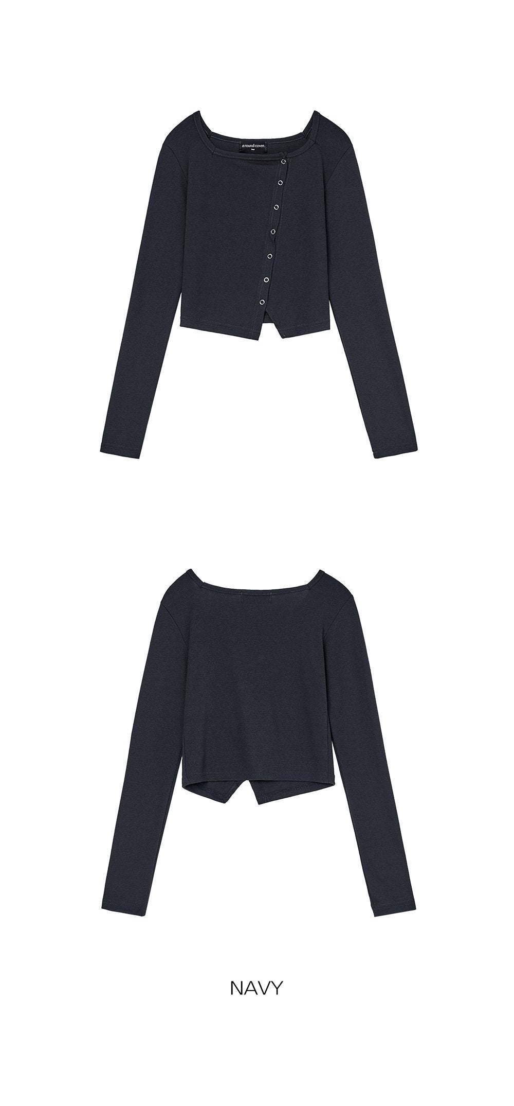 韓國 ACOVER  合身鈕釦不對稱 露臍長袖開衫 (現貨+預購)