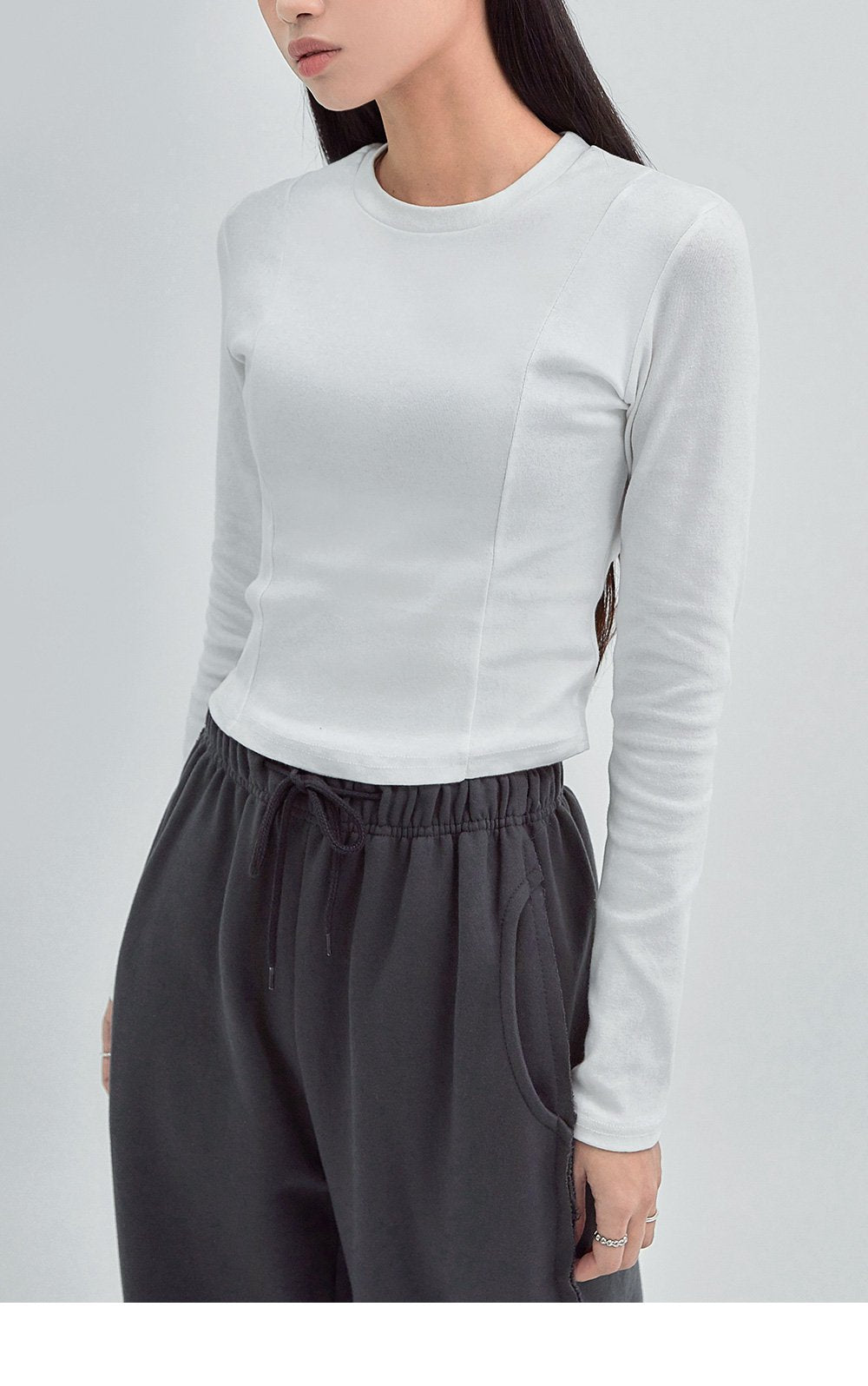 韓國 ACOVER 圓領細褶基本款挺版長袖T恤{買一送一} (現貨+預購)