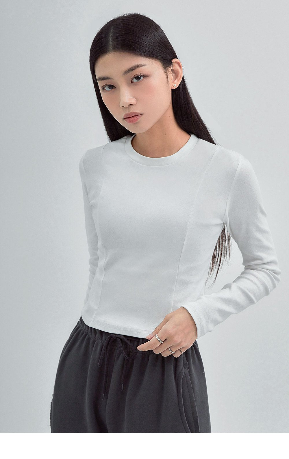 韓國 ACOVER 圓領細褶基本款挺版長袖T恤{買一送一} (現貨+預購)