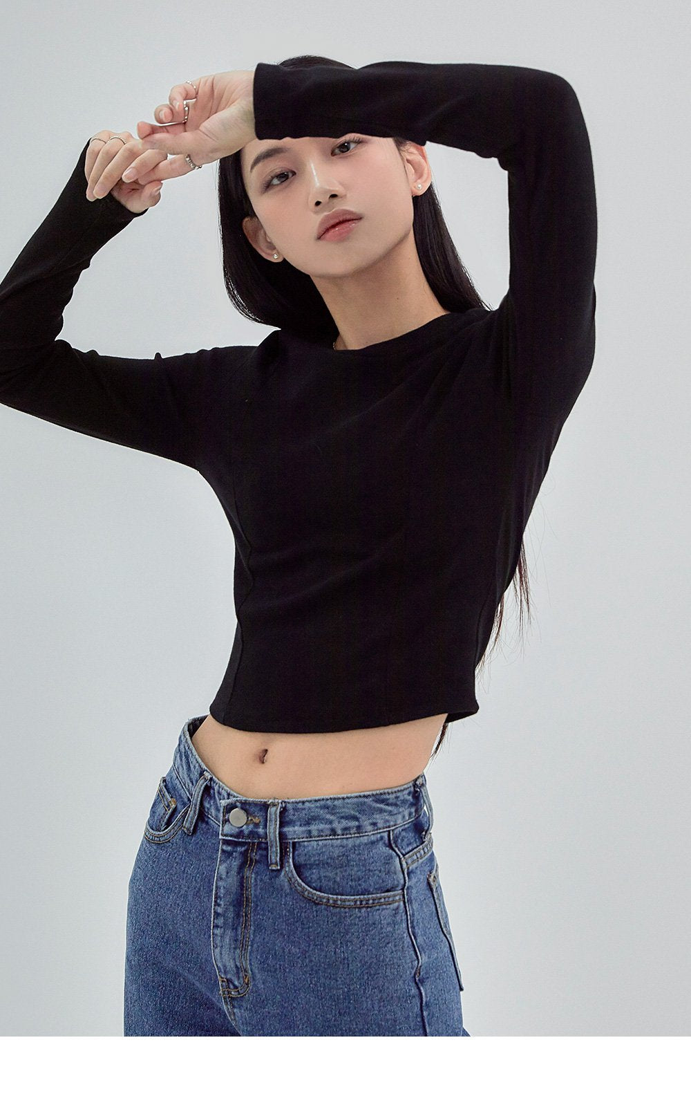 韓國 ACOVER 圓領細褶基本款挺版長袖T恤{買一送一} (現貨+預購)