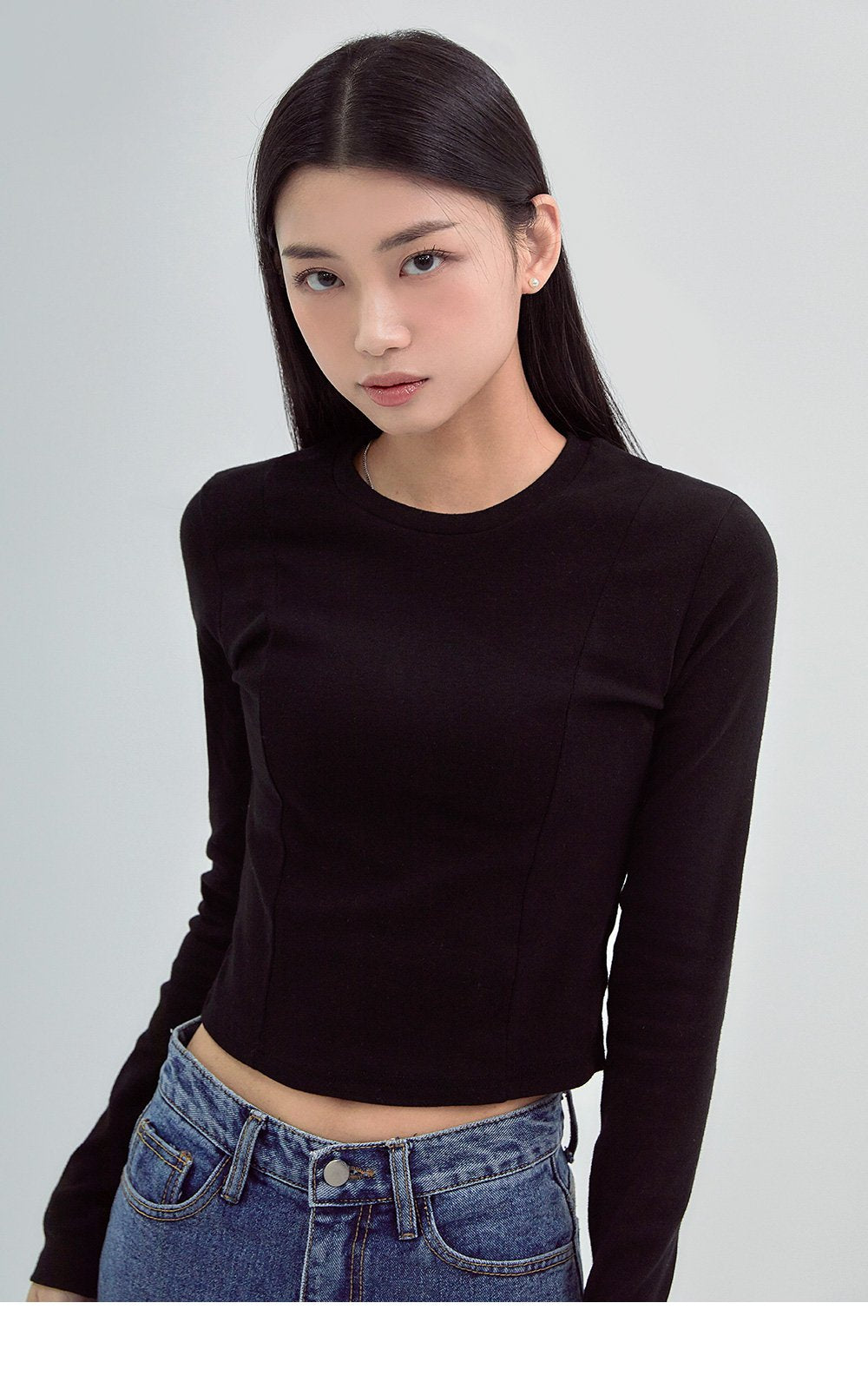 韓國 ACOVER 圓領細褶基本款挺版長袖T恤{買一送一} (現貨+預購)