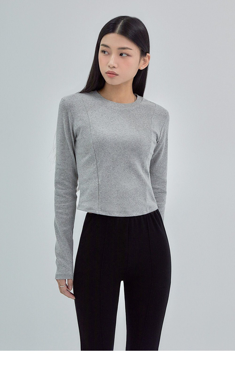 韓國 ACOVER 圓領細褶基本款挺版長袖T恤{買一送一} (現貨+預購)