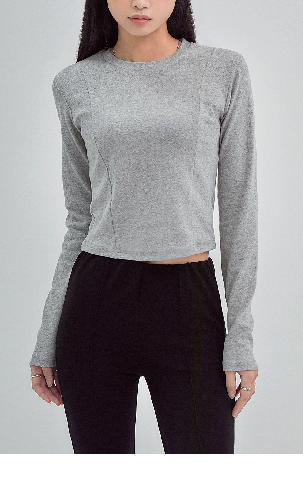 韓國 ACOVER 圓領細褶基本款挺版長袖T恤{買一送一} (現貨+預購)