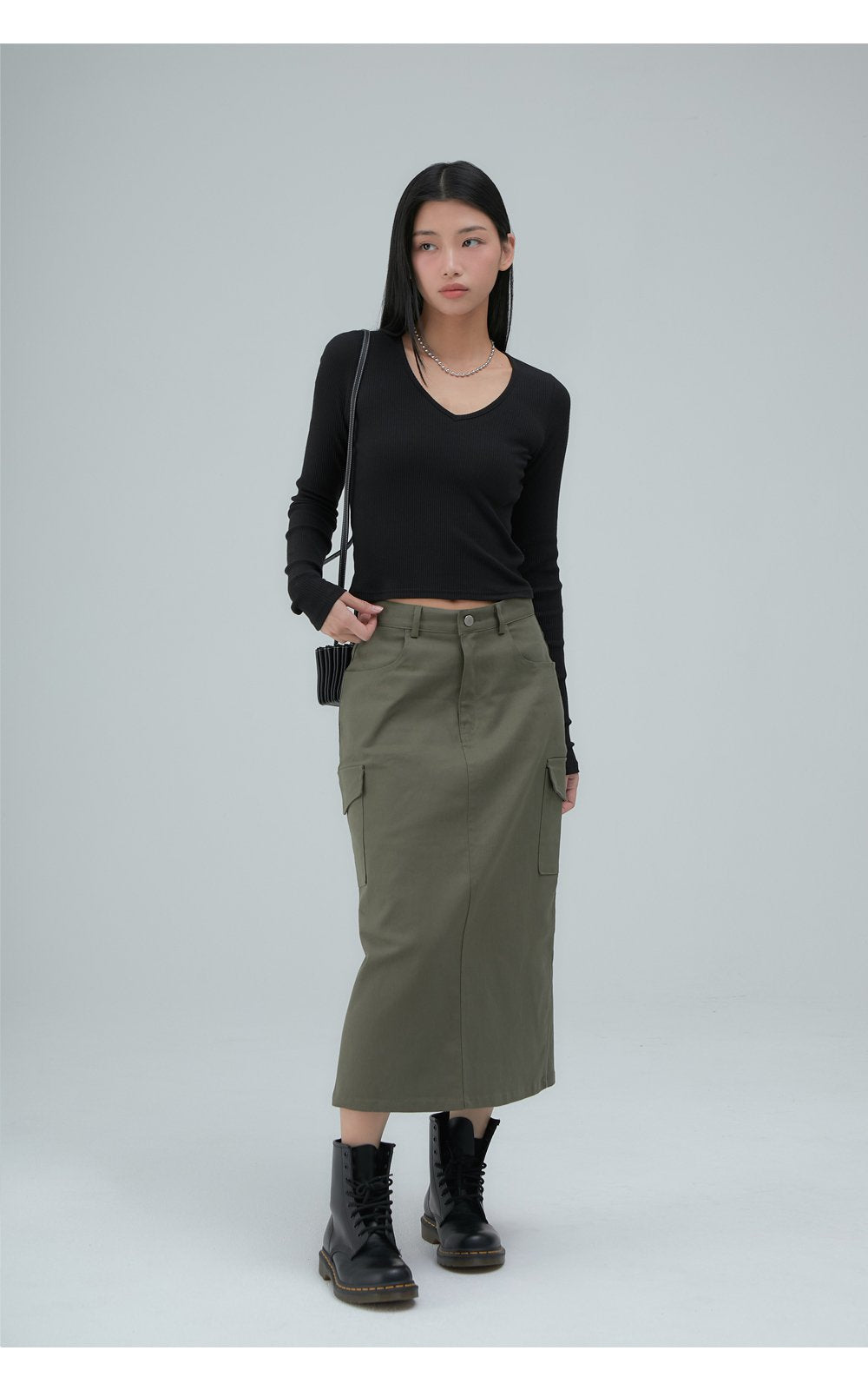 韓國 ACOVER  V領豎紋 基本款合身長袖T恤 (現貨+預購)