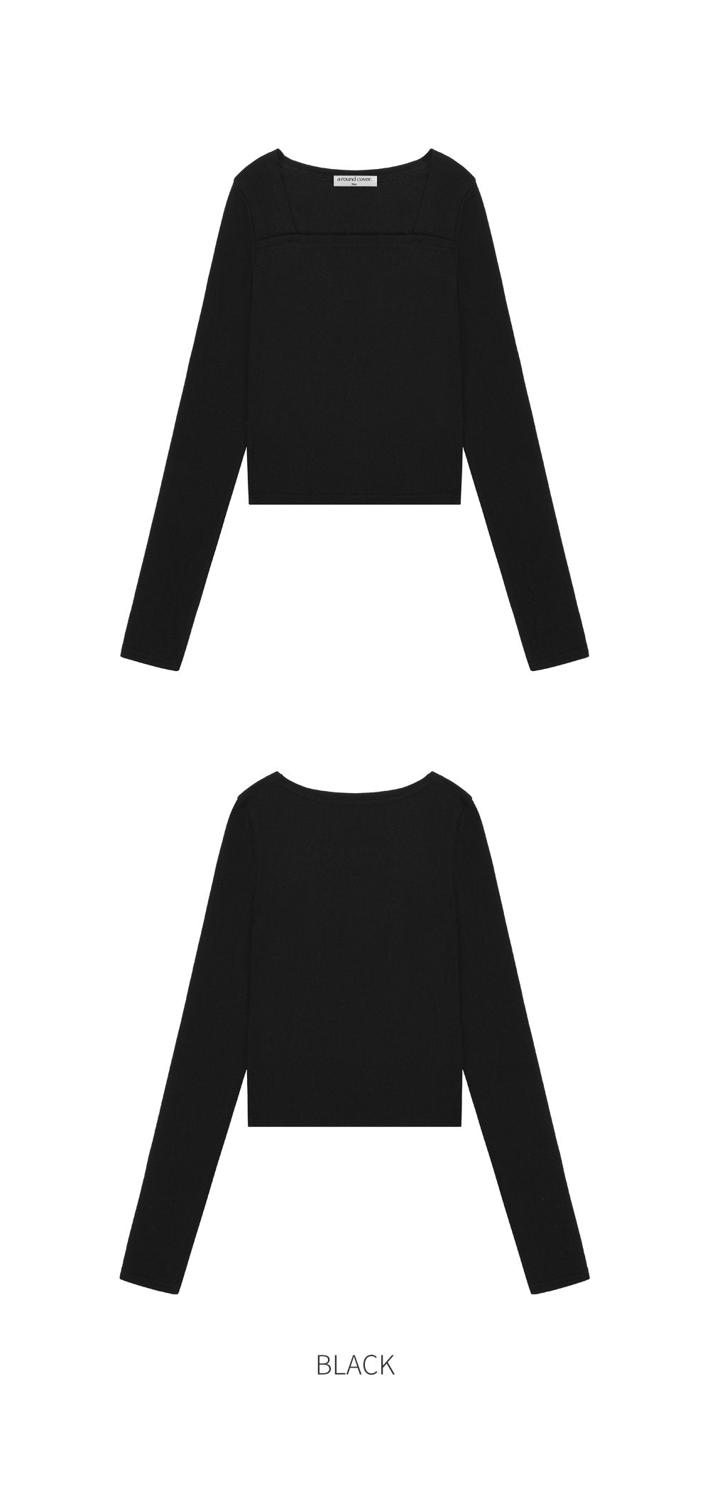 韓國 ACOVER 透氣方形線條開叉 舒適合身長袖T恤  (現貨+預購)