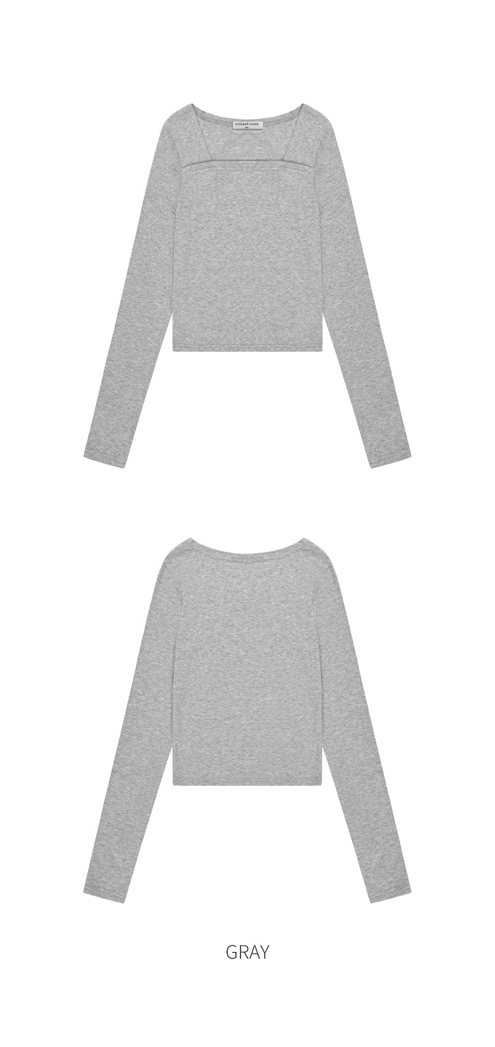 韓國 ACOVER 透氣方形線條開叉 舒適合身長袖T恤  (現貨+預購)