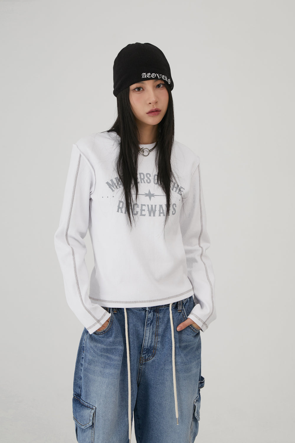 韓國 ACOVER  Masters 反縫線 圓領 棉質休閒長袖T恤 (現貨+預購)