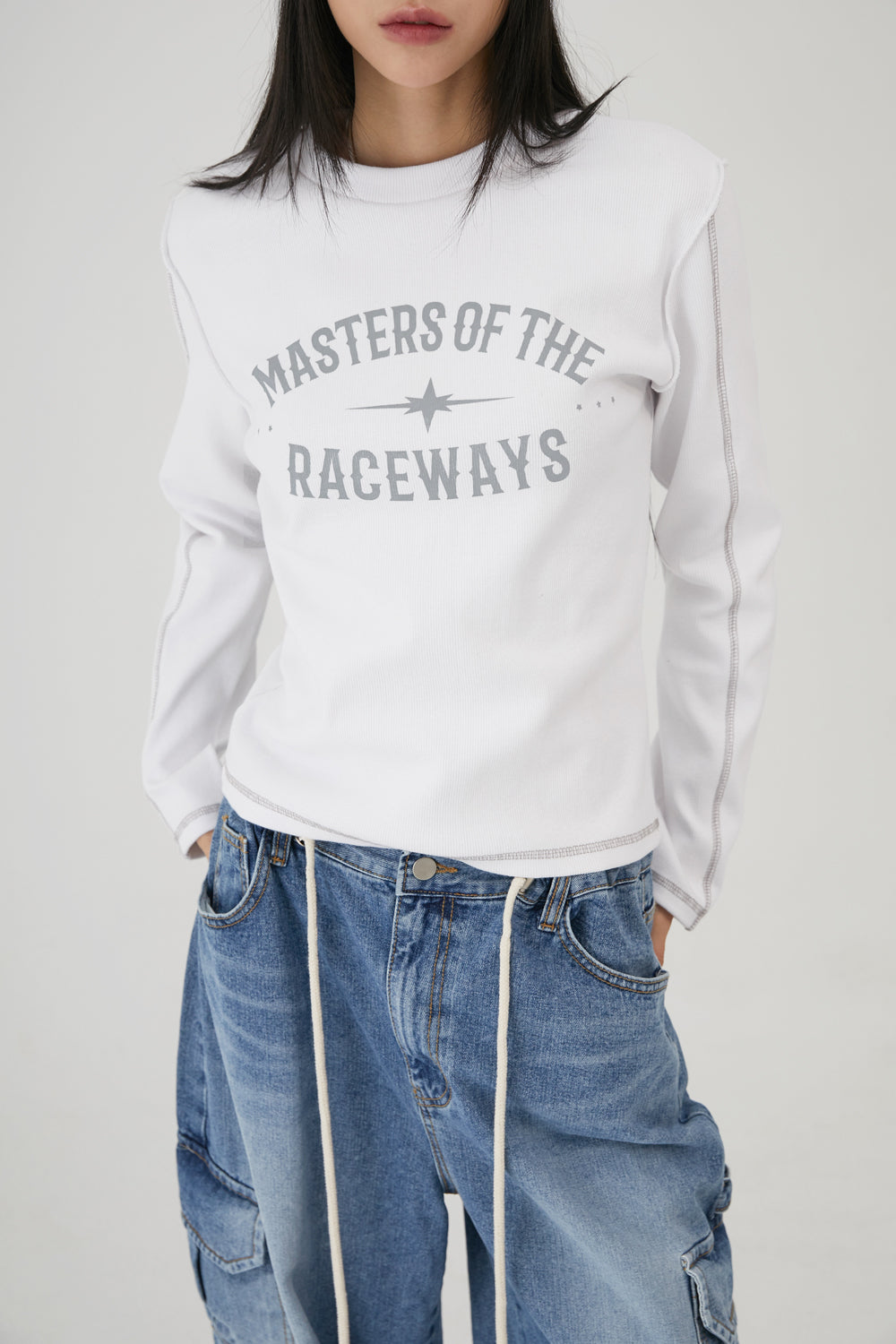 韓國 ACOVER  Masters 反縫線 圓領 棉質休閒長袖T恤 (現貨+預購)