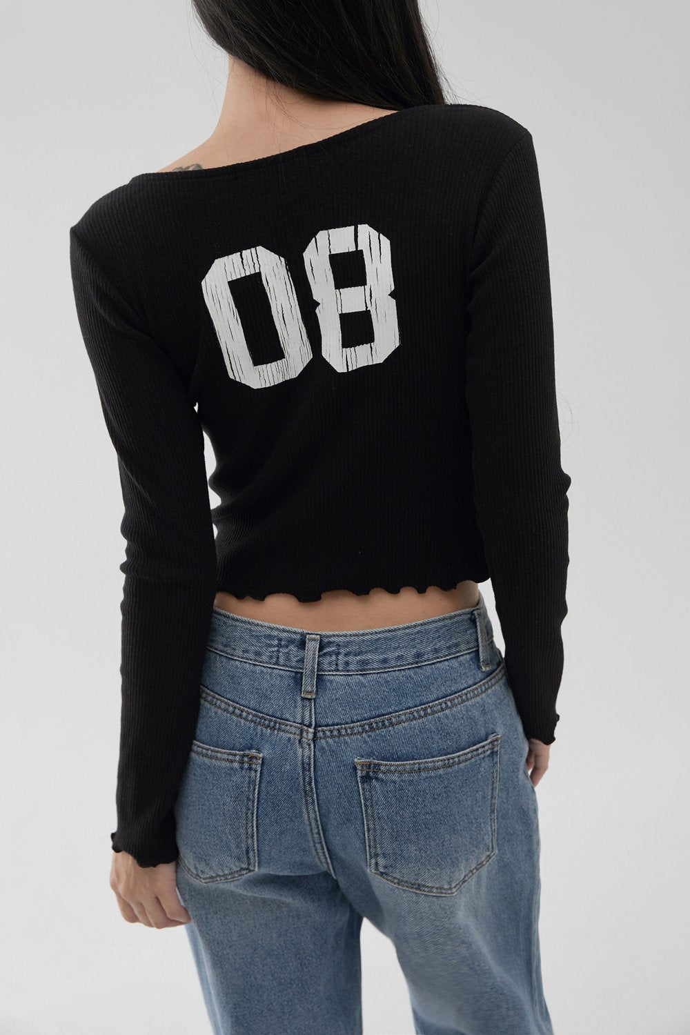 韓國 ACOVER {ac} LOGO U領子 花邊短身長 長袖T恤 (現貨+預購)