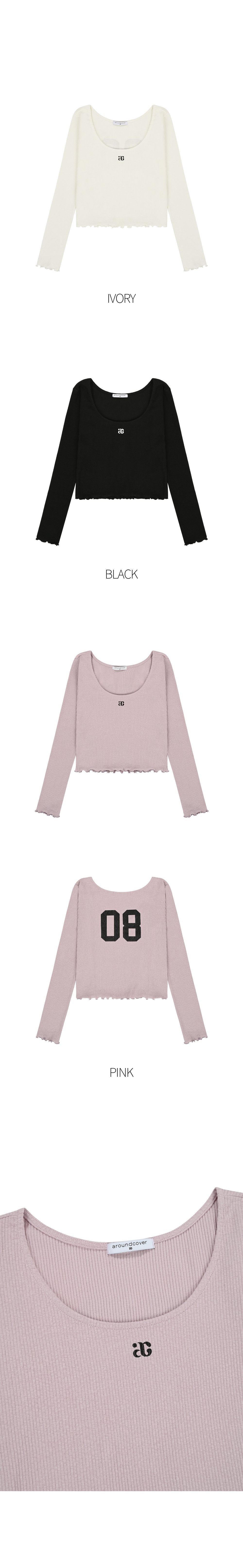 韓國 ACOVER {ac} LOGO U領子 花邊短身長 長袖T恤 (現貨+預購)