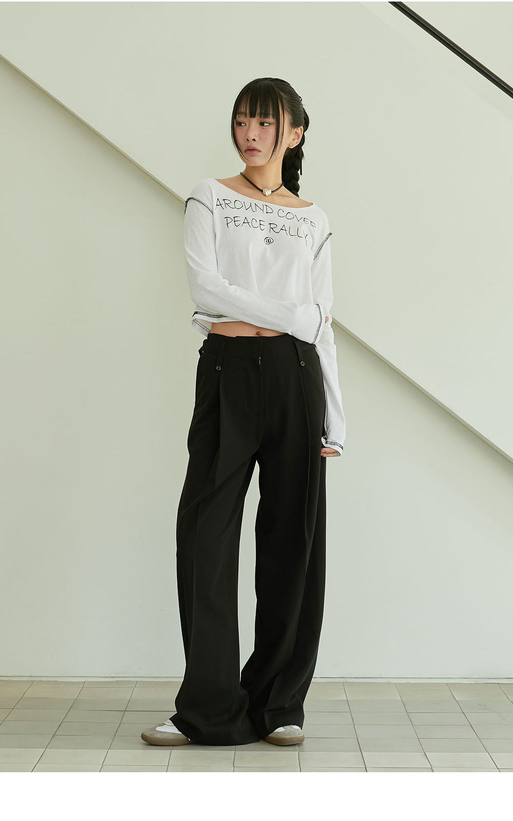 韓國 ACOVER  縫線配色露腰花邊字母短版T恤 (現貨+預購)