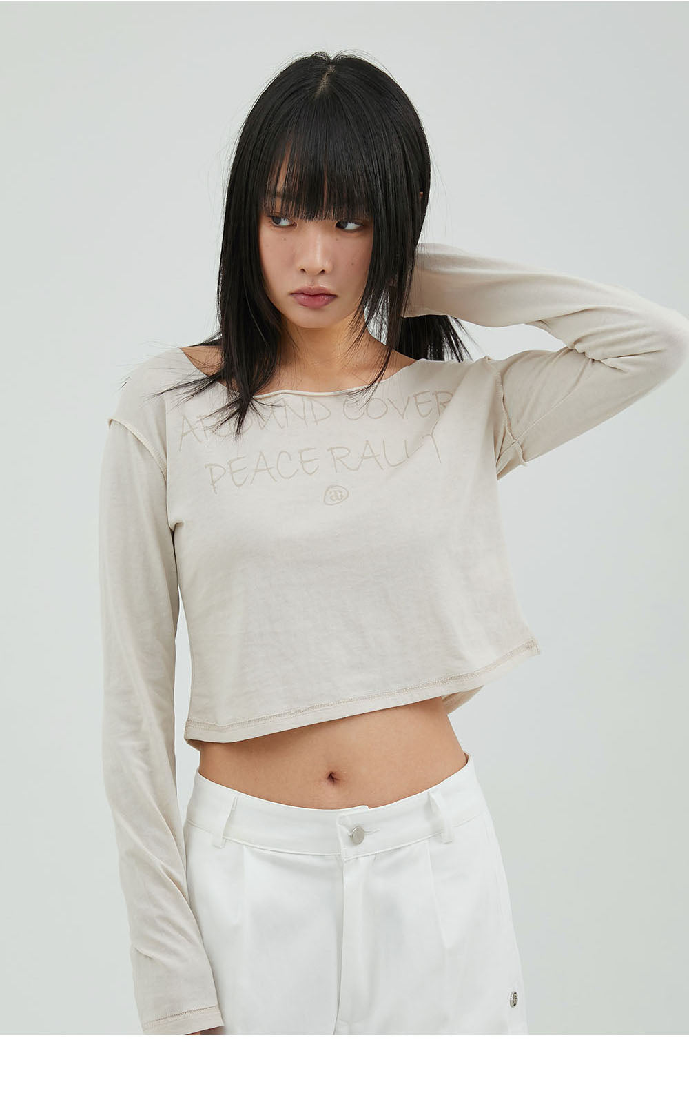 韓國 ACOVER  縫線配色露腰花邊字母短版T恤 (現貨+預購)