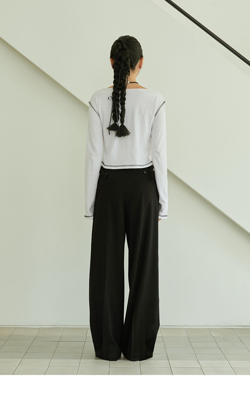 韓國 ACOVER  縫線配色露腰花邊字母短版T恤 (現貨+預購)